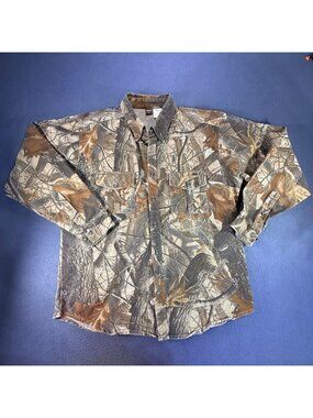 Ranger Hunting Realtree Hardwood Green Camo Button Up Canvas Shacket Mens XL EUC
